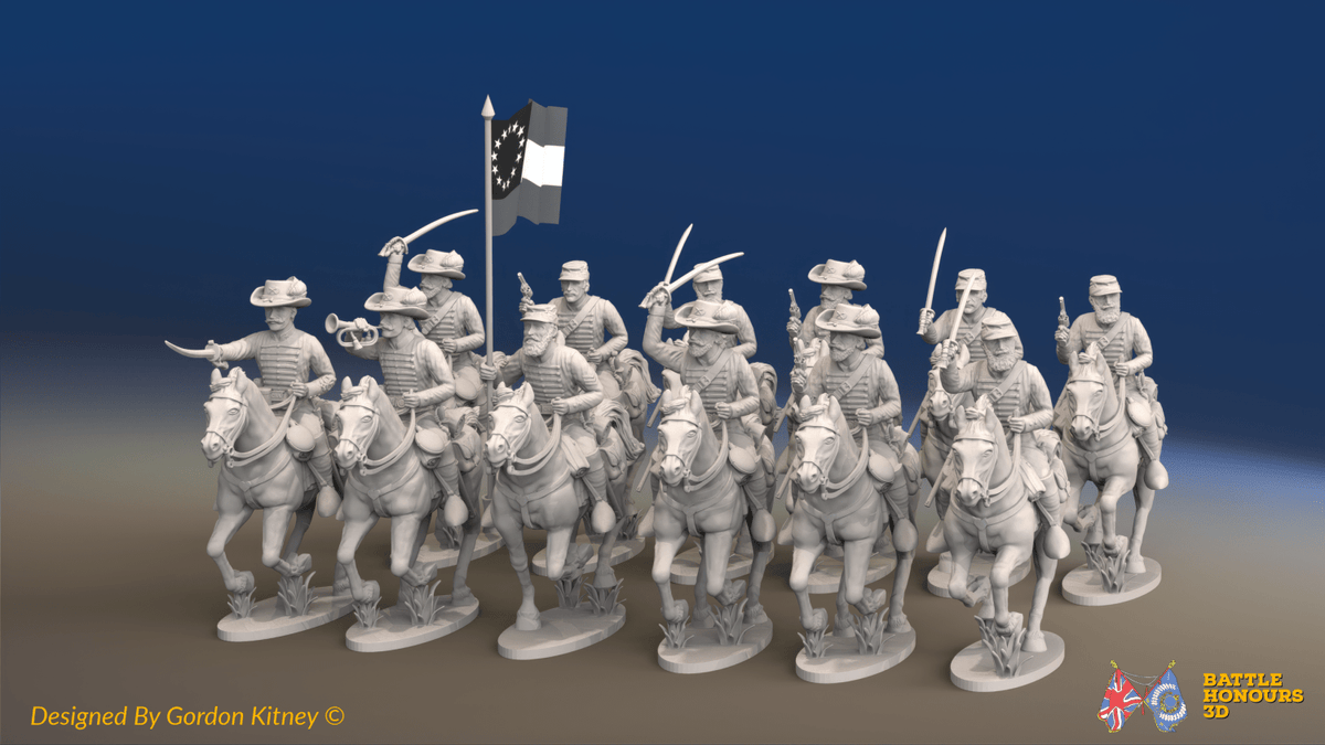ACW Confederate Virginia Cavalry Regiment - Galloping - 12 mounted figures, front view