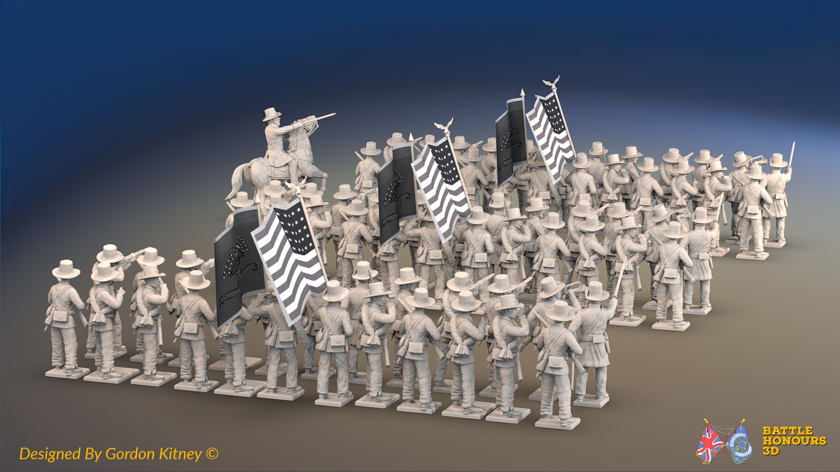 ACW Union Infantry Brigade - Sack Coats and Hardee Hats, Firing - 72 infantry and mounted commander, rear view
