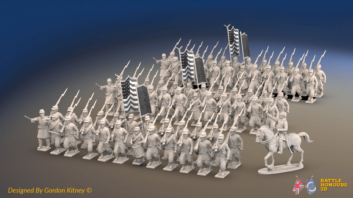 ACW Union Zouave Brigade - Kepis, Marching - 72 infantry and mounted commander, front view