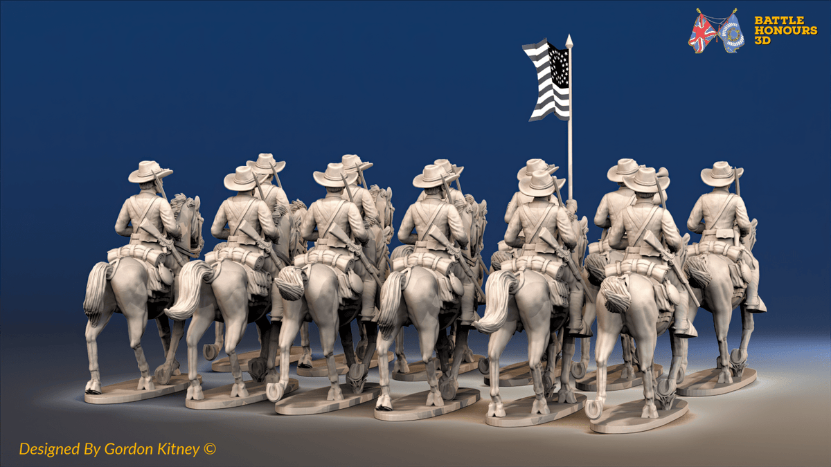 ACW Union Cavalry Regiment - Sack Coats, Trotting with Swords - 12 mounted figures, rear view
