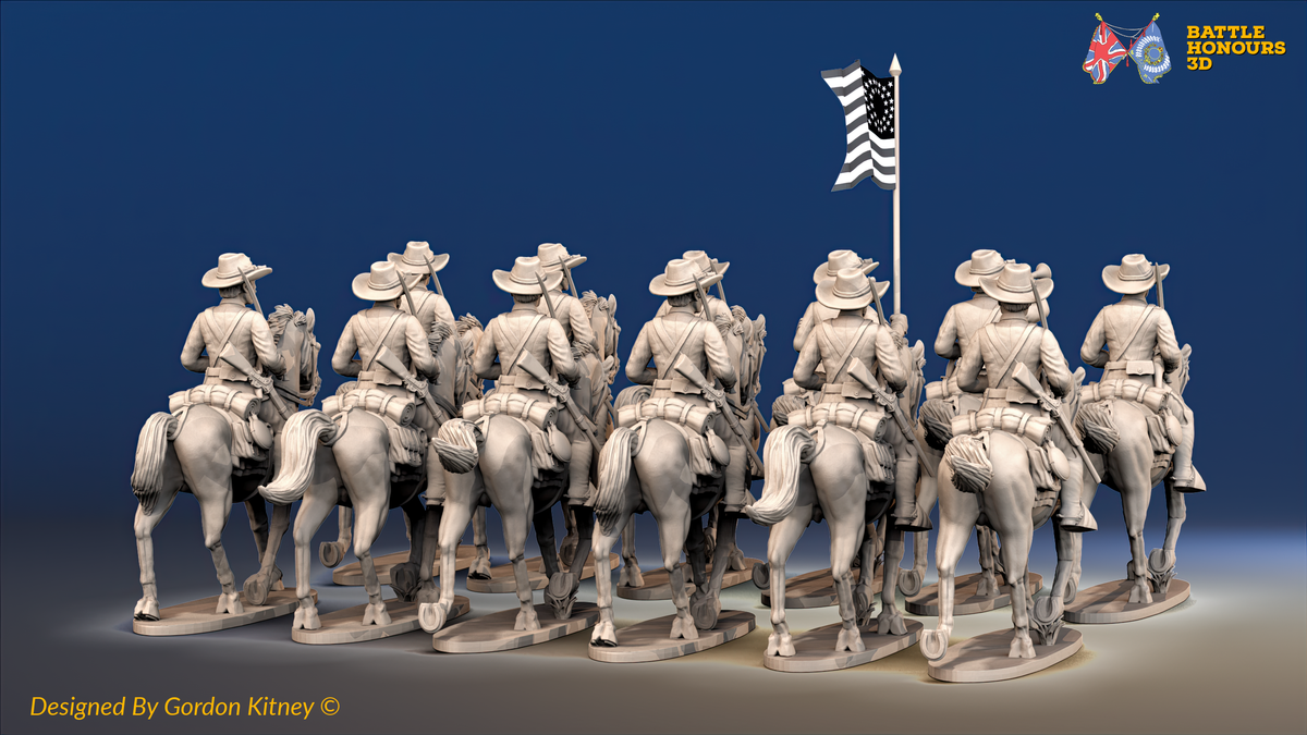 ACW Union Cavalry Regiment - Sack Coats, Trotting with Swords - 12 mounted figures, rear view