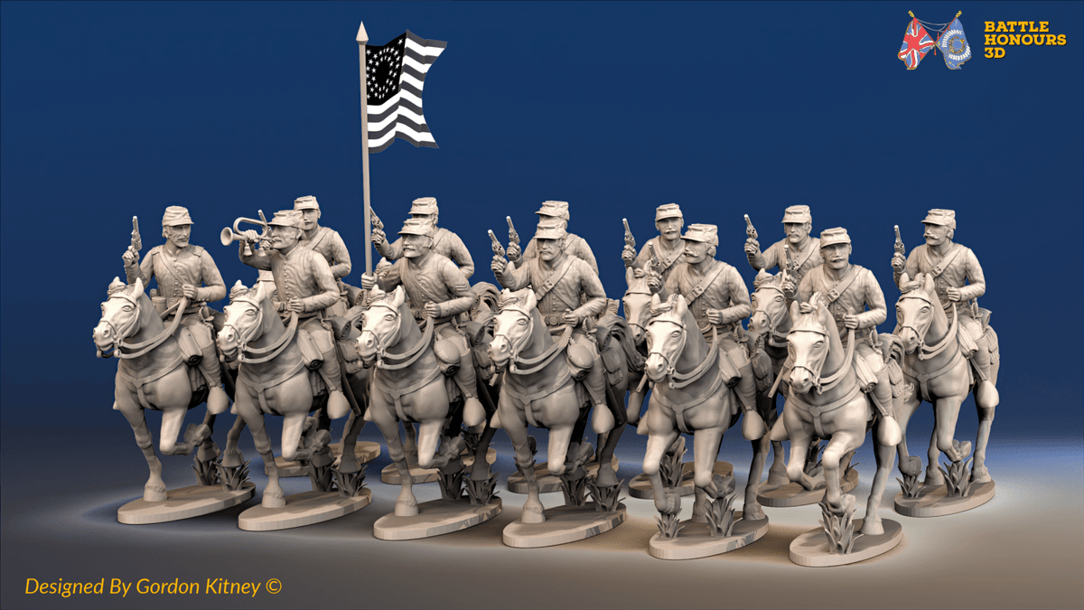 ACW Union Cavalry Regiment - Shell Jackets, Galloping with Pistols - 12 mounted figures, front view