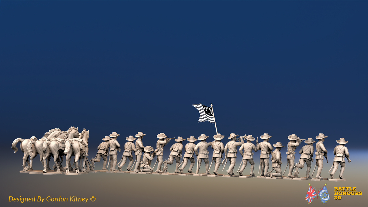 ACW Union Dismounted Cavalry - Sack Coats and Hats - 19 figures and 4 horses, rear view