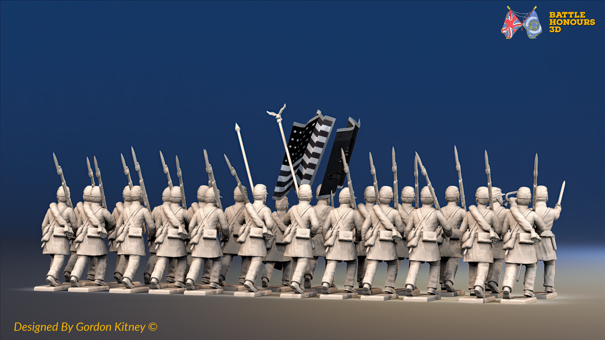 ACW Union Infantry Battalion at Right Shoulder Shift, Frock Coat and Forage Cap - 24 Figures, rear view