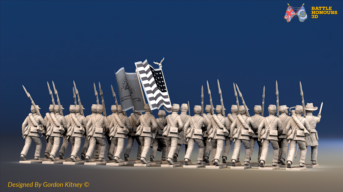 ACW Union Infantry Battalion at Right Shoulder Shift, Sack Coat and Kepi - 24 Figures, rear view