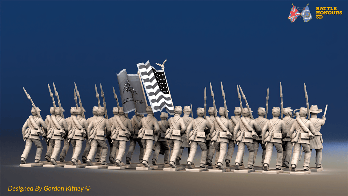 ACW Union Infantry Battalion at Right Shoulder Shift, Sack Coat and Kepi - 24 Figures, rear view