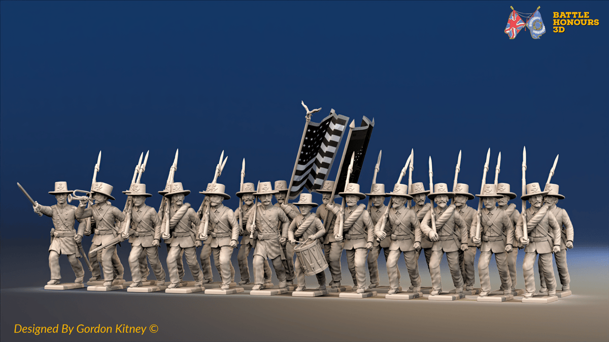 ACW Union Iron Brigade Battalion at Right Shoulder Shift, Sack Coat - 24 Figures, front view