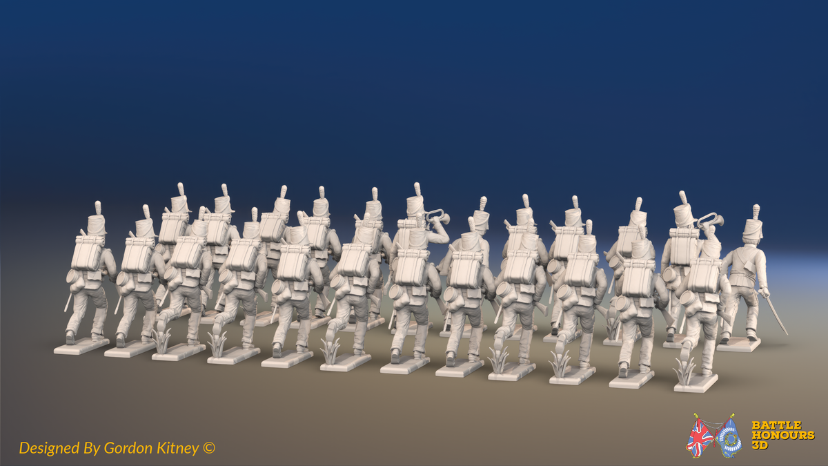 Napoleonic British Rifles Battalion Advancing - Shakos - 24 figures, rear view