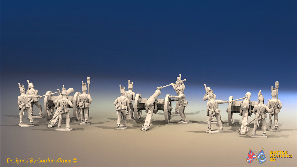 Napoleonic British Foot Artillery Battery - Belgic Shakos - 3 guns and 12 figures, rear view