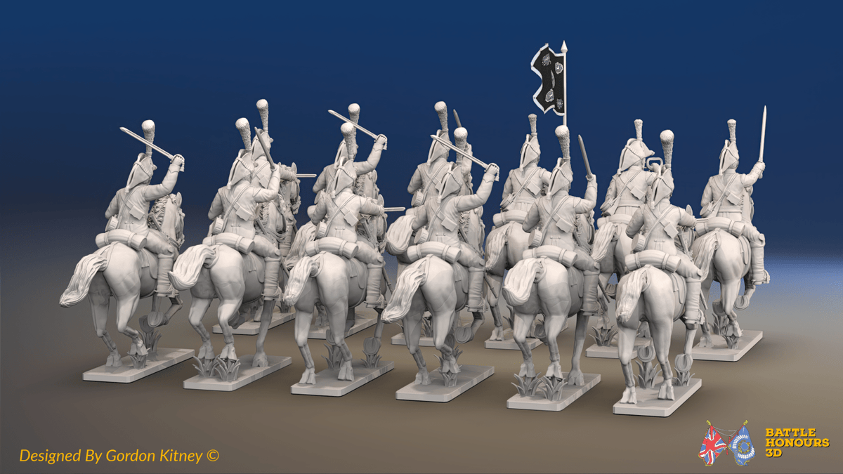 Napoleonic British Heavy Dragoon Regiment - Plumed Bicornes, Galloping - 12 mounted figures, rear view