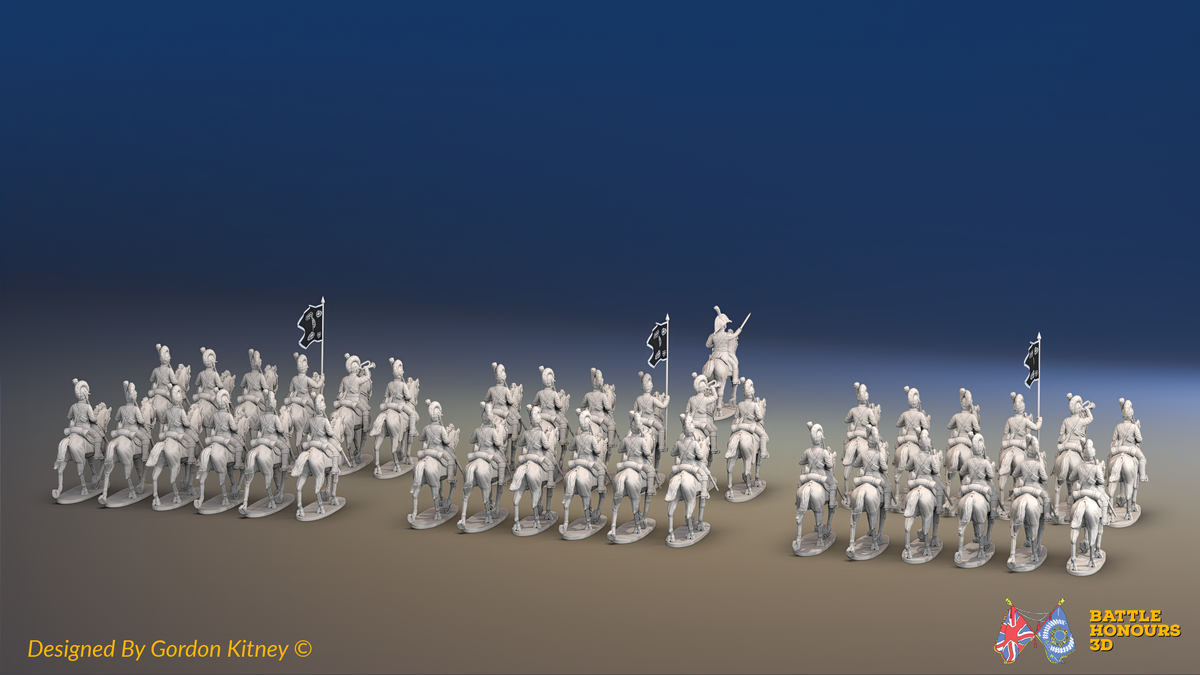 Napoleonic British Light Dragoon Brigade - Tarleton Helmets, Trotting - 37 mounted figures, rear view