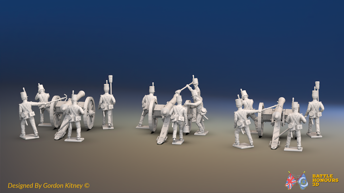 Napoleonic British Foot Artillery Battery - Shakos - 3 guns and 12 figures, rear view