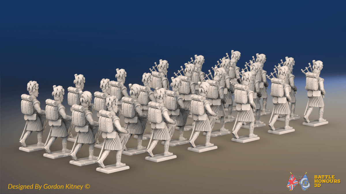 Napoleonic Scottish Highland Pipes and Drums Band - Kilts - 24 figures, rear view