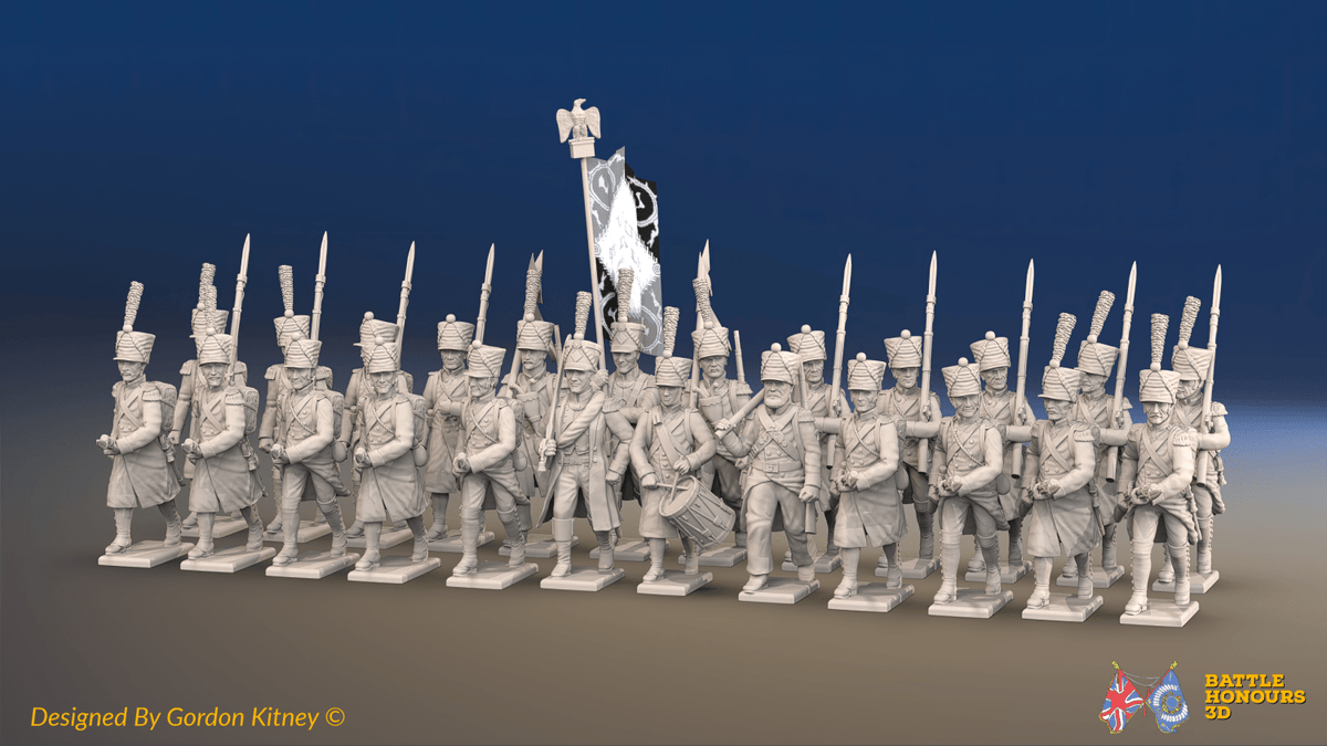 Napoleonic French Line Infantry Battalion Advancing - Shakos, Greatcoats and Gaiters - 24 figures, front view