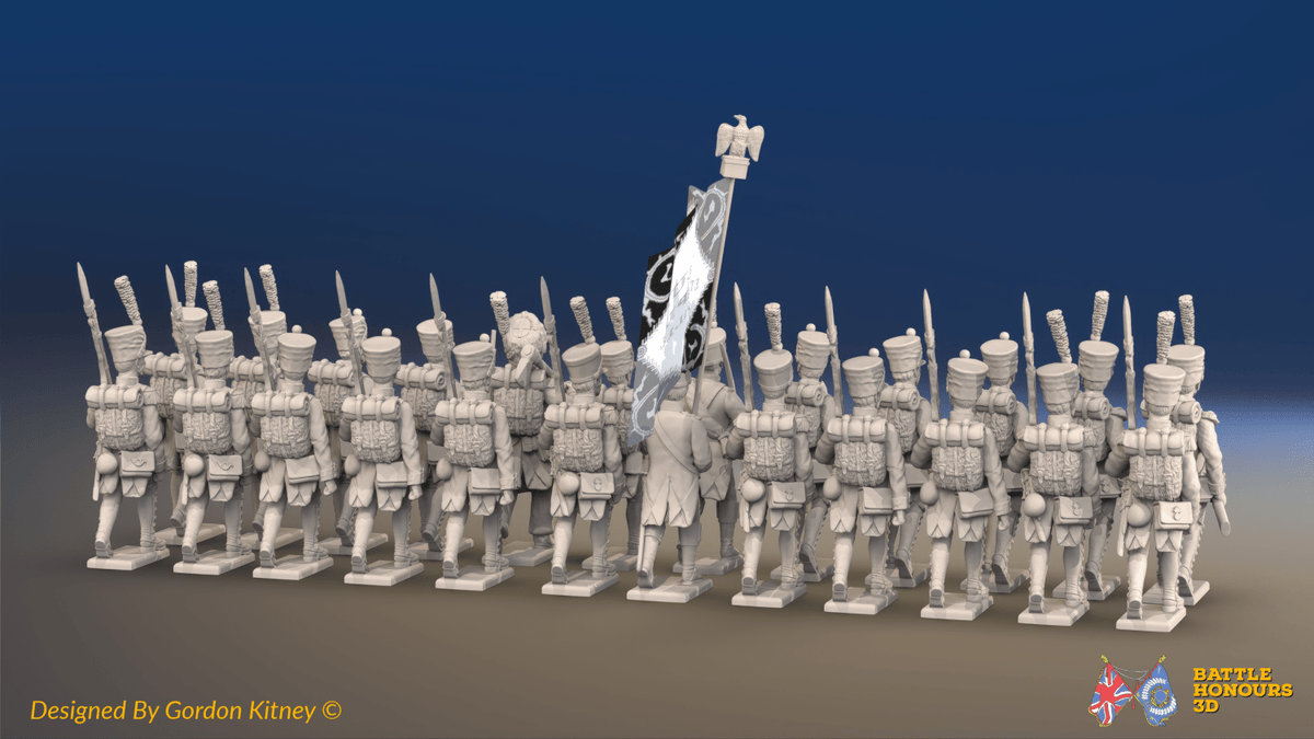 Napoleonic French Line Infantry Battalion Advancing - Jackets, Shakos and Gaiters - 24 figures, rear view
