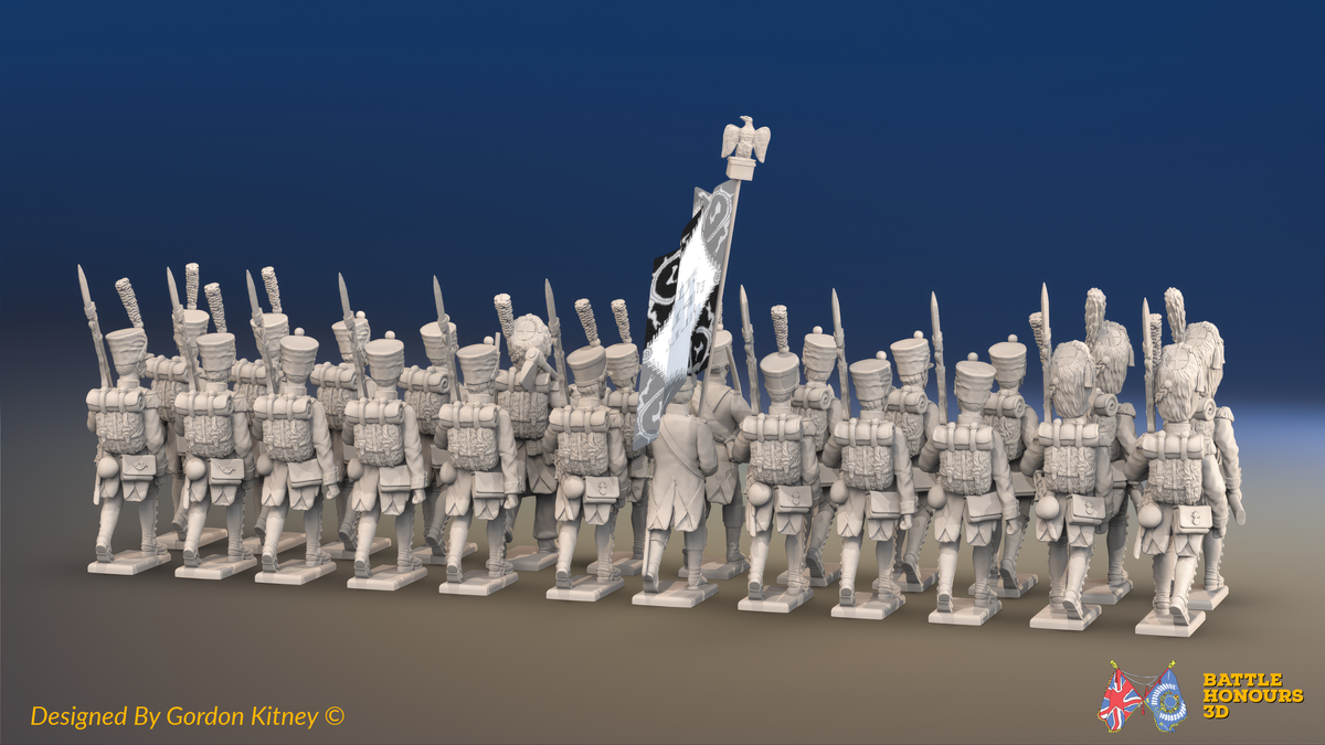 Napoleonic French Line Infantry Battalion Advancing - Jackets, Gaiters and Bearskin Grenadiers - 24 figures, rear view