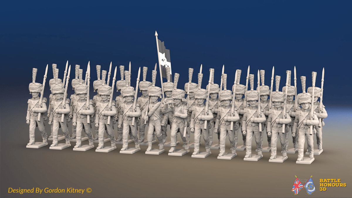 Napoleonic French Elite Light Infantry Battalion March Attack - Colpacks and Jackets - 24 figures, front view