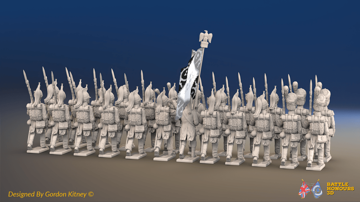 Napoleonic French Foot Dragoon Battalion Marching - Helmets and Bearskins - 24 figures, rear view