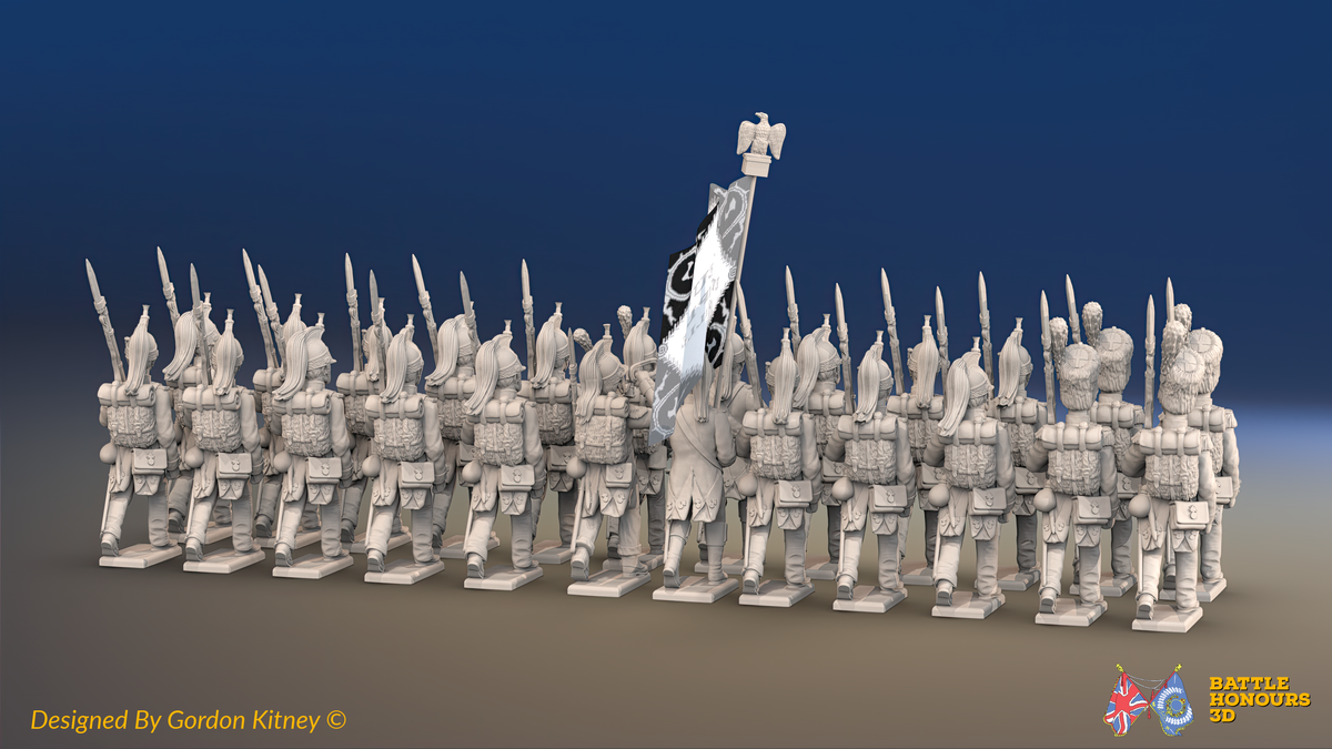 Napoleonic French Foot Dragoon Battalion Marching - Helmets and Bearskins - 24 figures, rear view