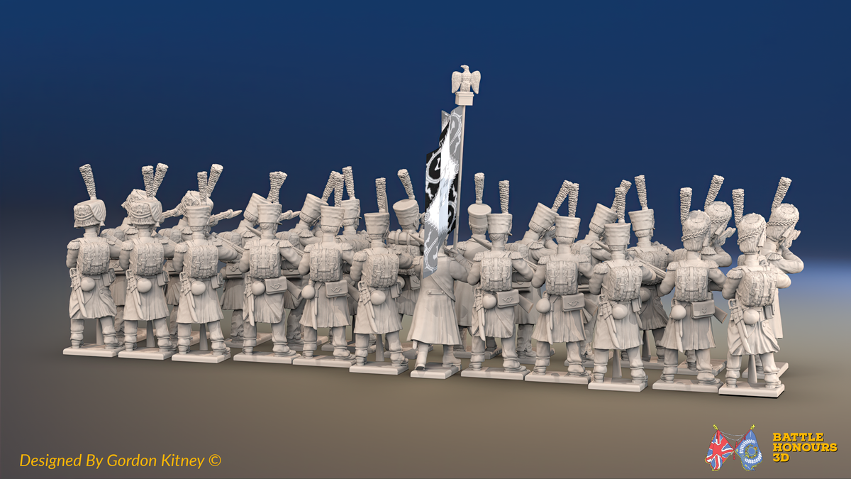 Napoleonic French Light Infantry Battalion Firing Line - Greatcoats - 24 figures, rear view
