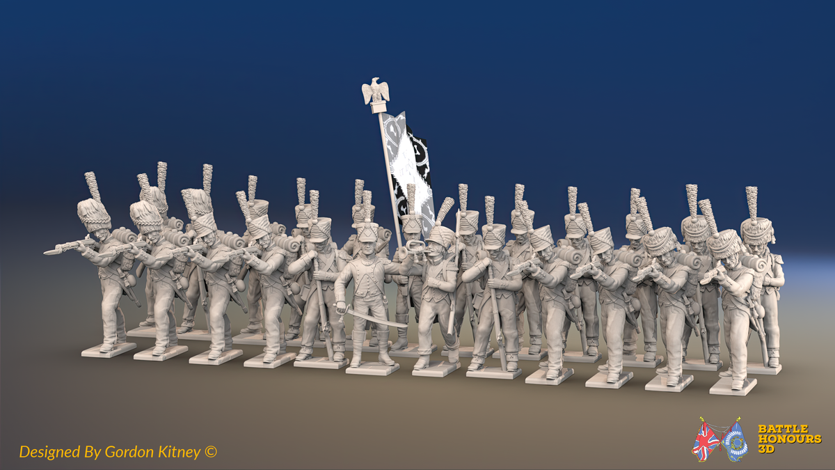 Napoleonic French Light Infantry Battalion Firing Line - Jackets - 24 figures, front view
