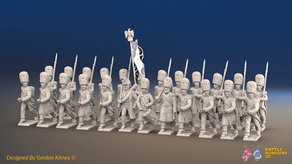 Napoleonic French Old Guard Chasseurs Battalion Advancing - Greatcoats - 24 figures, front view