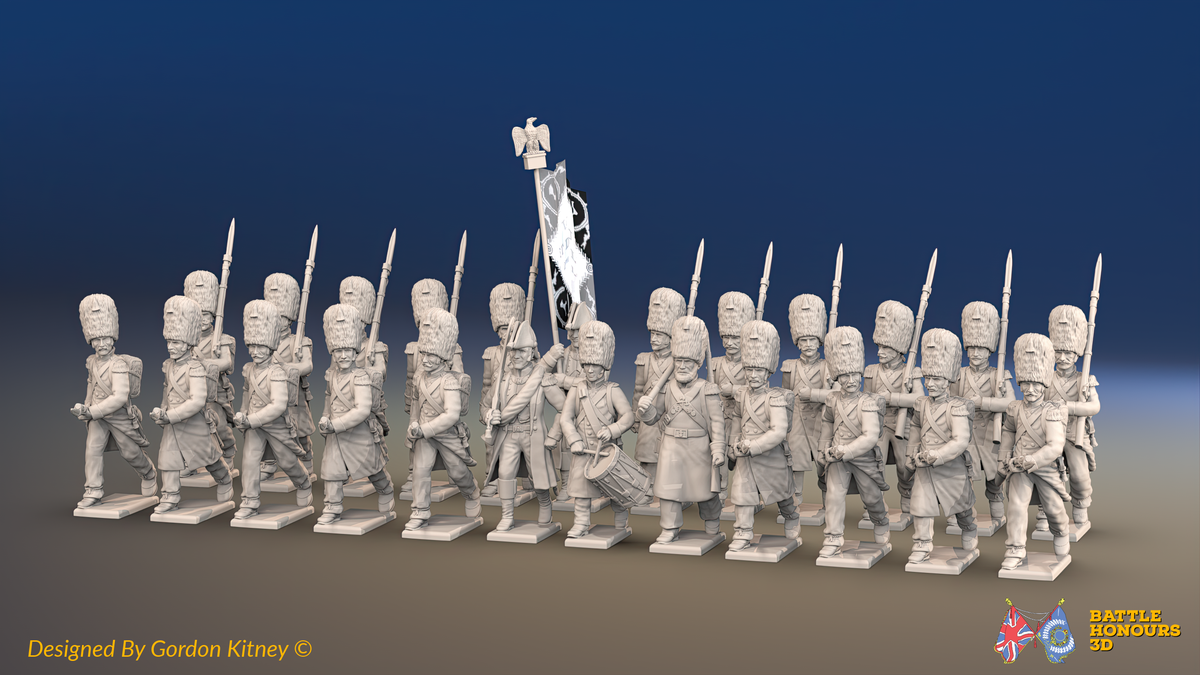 Napoleonic French Old Guard Chasseurs Battalion Advancing - Greatcoats - 24 figures, front view