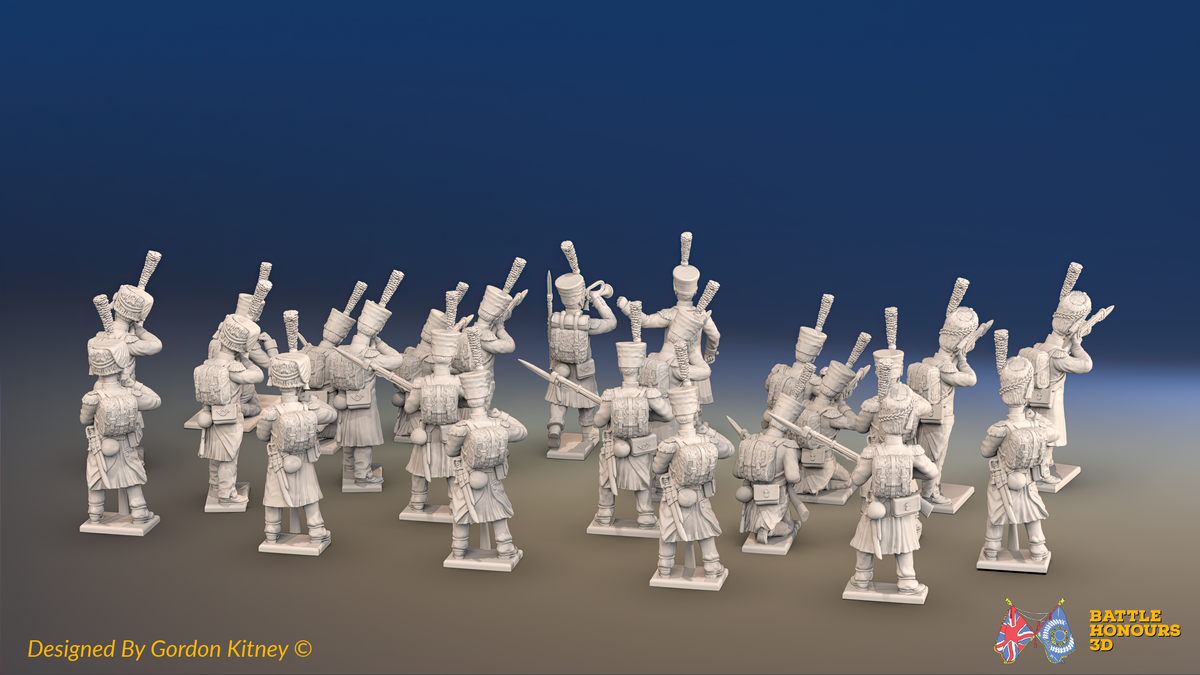 Napoleonic French Light Infantry Battalion Skirmishing - Greatcoats - 24 figures, rear view