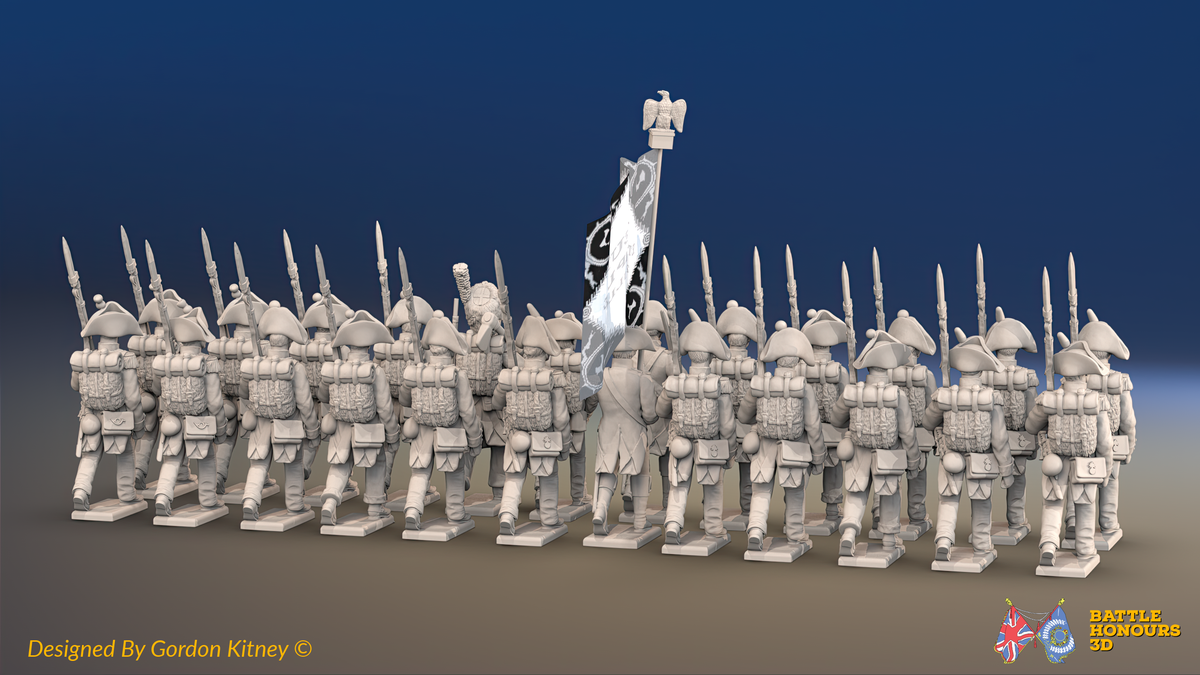 Napoleonic French Line Infantry Battalion Marching - Jackets, Bicornes - 24 figures, rear view