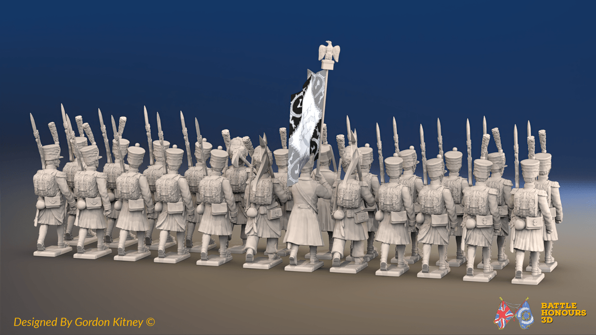 Napoleonic French Line Infantry Battalion Marching - Greatcoats, Shakos and Gaiters - 24 figures, rear view