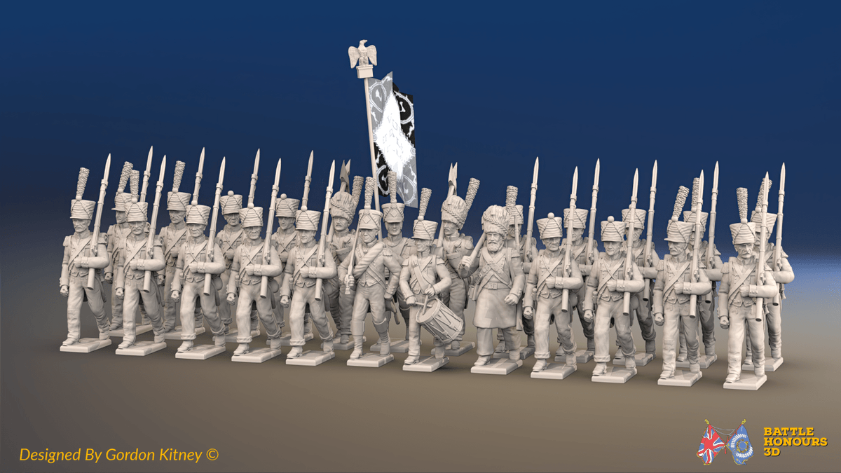 Napoleonic French Line Infantry Battalion Marching - Jackets, Shakos - 24 figures, front view