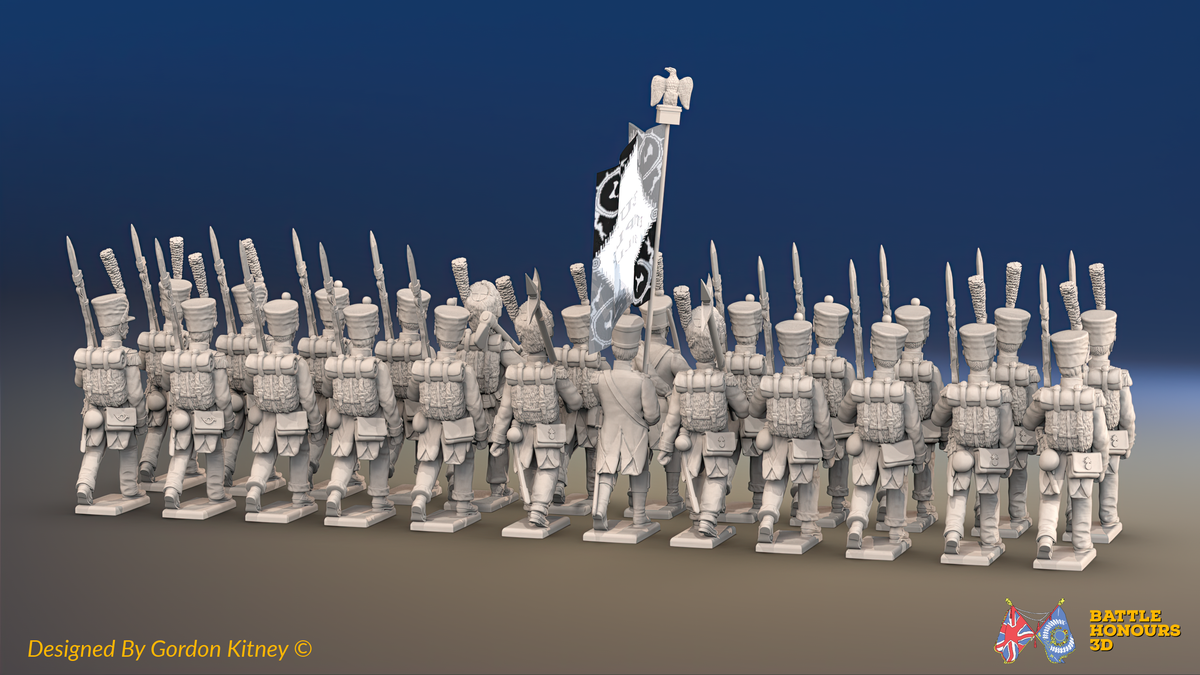 Napoleonic French Line Infantry Battalion Marching - Jackets, Shakos - 24 figures, rear view