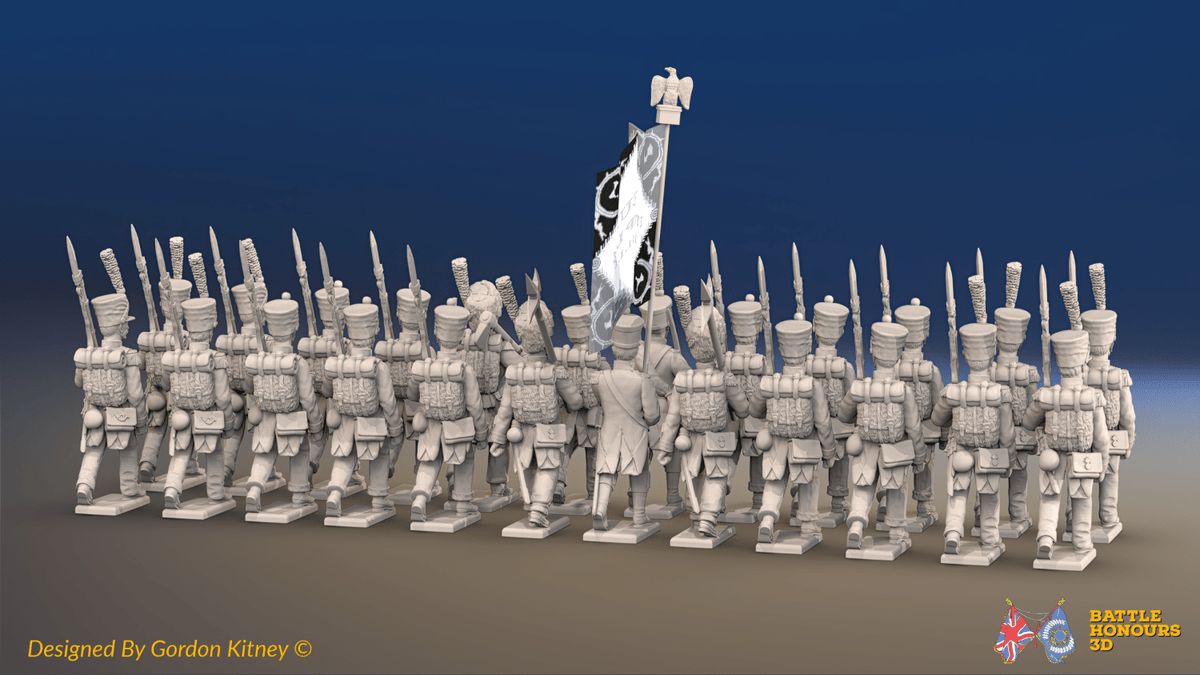 Napoleonic French Line Infantry Battalion Marching - Jackets, Shakos - 24 figures, rear view