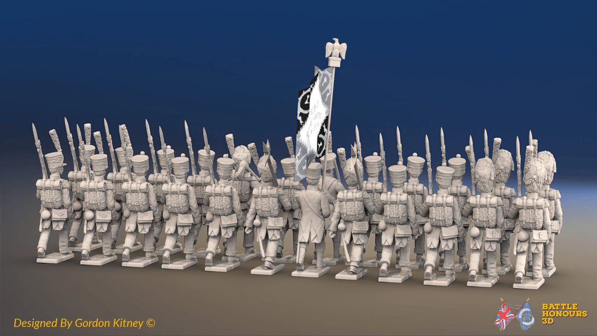 Napoleonic French Line Infantry Battalion Marching - Jackets, Shakos and Bearskin Grenadiers - 24 figures, rear view