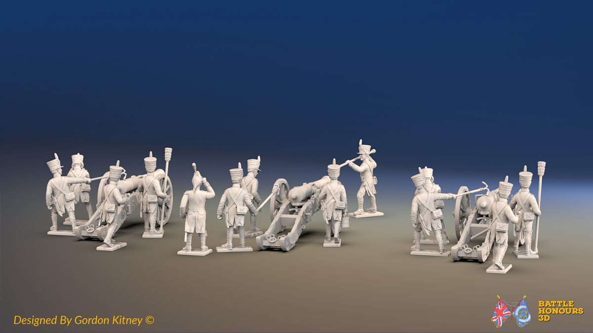 Napoleonic French Foot Artillery Battery - Covered Shakos and Gaiters - 3 guns and 13 figures, rear view
