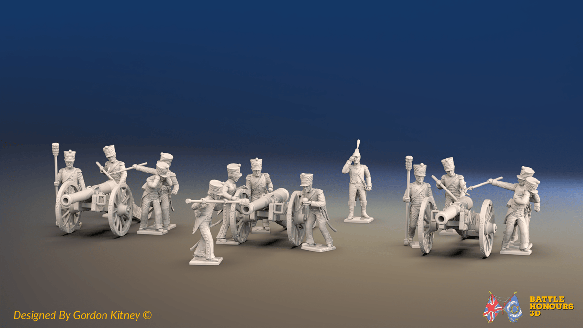 Napoleonic French Horse Artillery Battery - Covered Shakos - 3 guns and 13 figures, front view