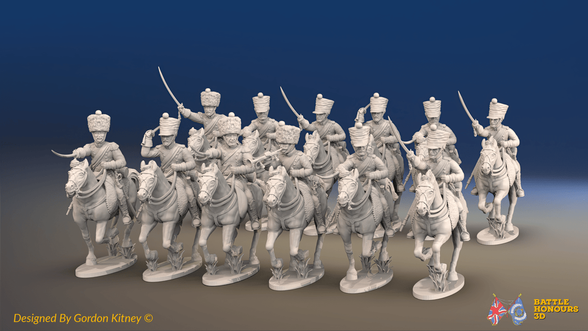 Napoleonic French Chasseurs à Cheval Regiment - Campaign Dress, Galloping - 12 mounted figures, front view
