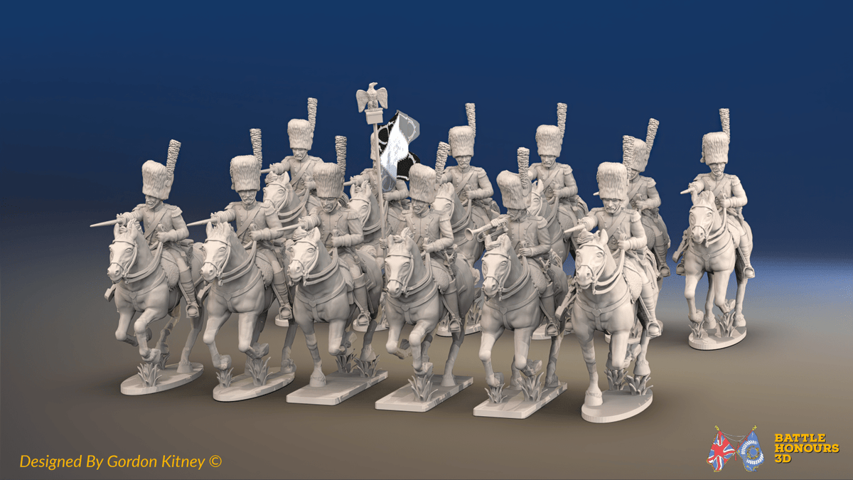Napoleonic French Carabinier Regiment - Bearskins, Galloping - 12 mounted figures, front view