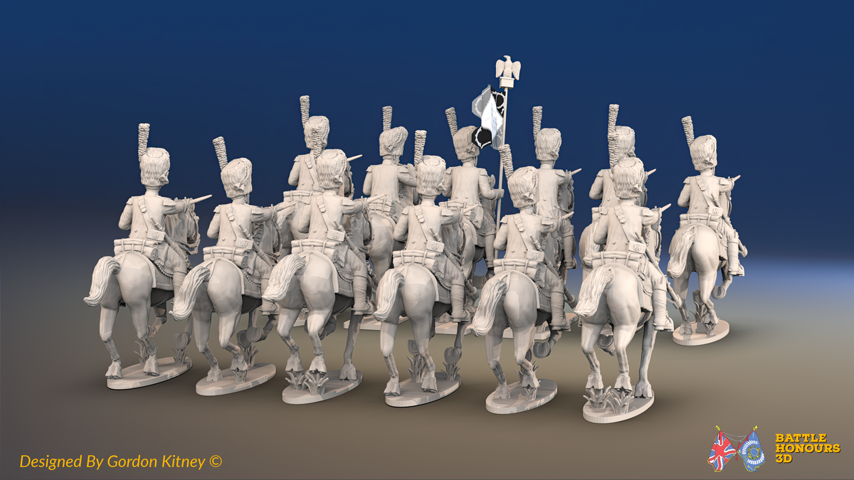 Napoleonic French Carabinier Regiment - Bearskins, Galloping - 12 mounted figures, rear view