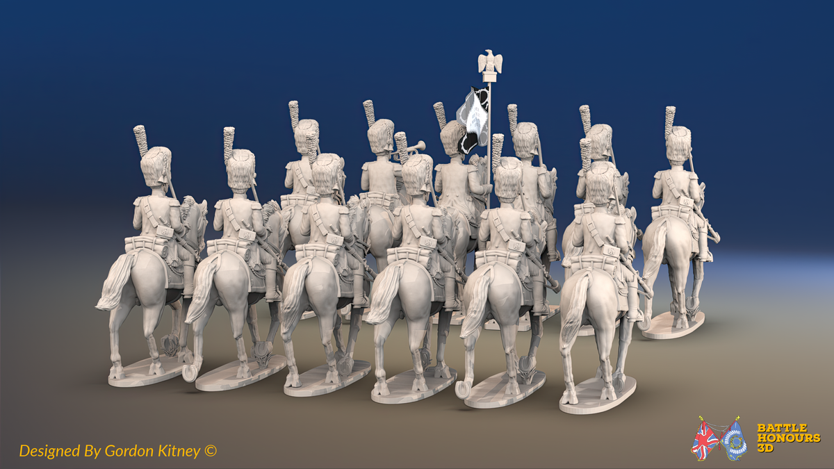 Napoleonic French Carabinier Regiment - Bearskins, Trotting - 12 mounted figures, rear view