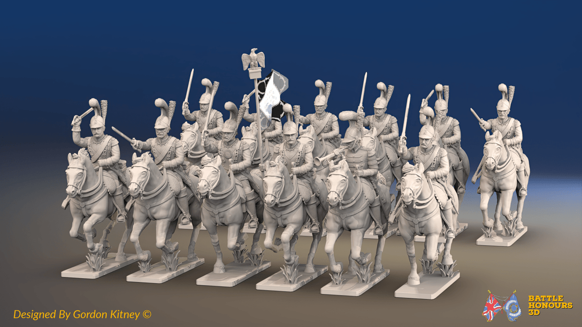 Napoleonic French Carabinier Regiment - Helmets, Galloping - 12 mounted figures, front view