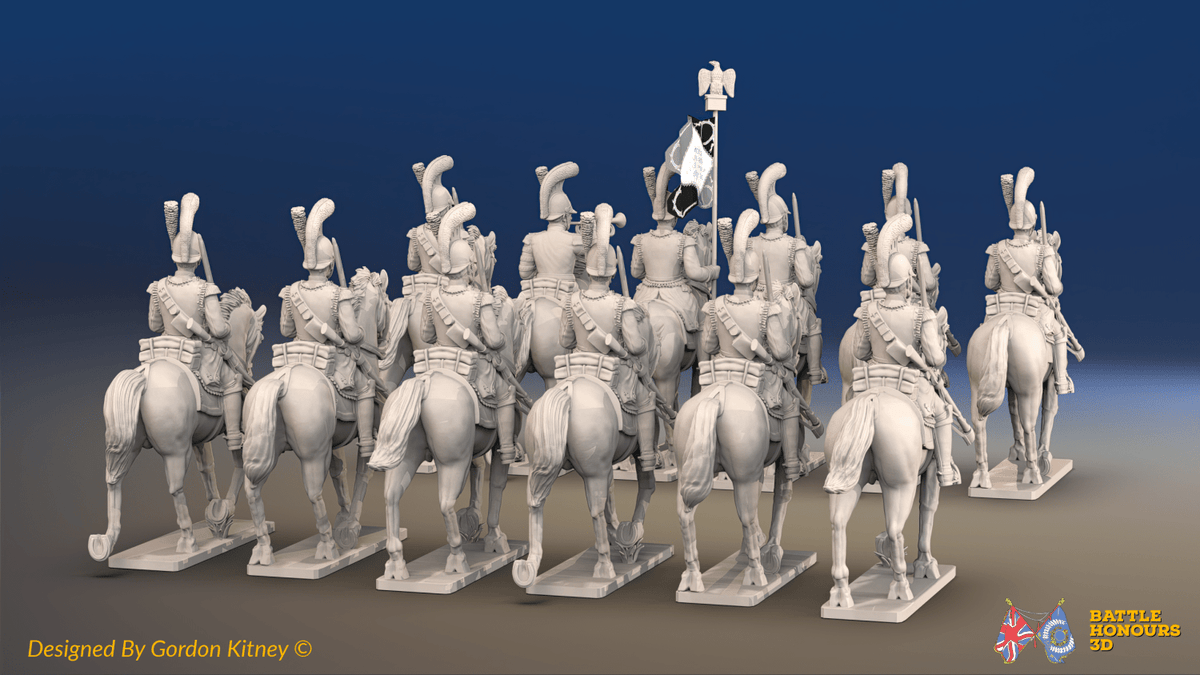 Napoleonic French Carabinier Regiment - Helmets, Trotting - 12 mounted figures, rear view