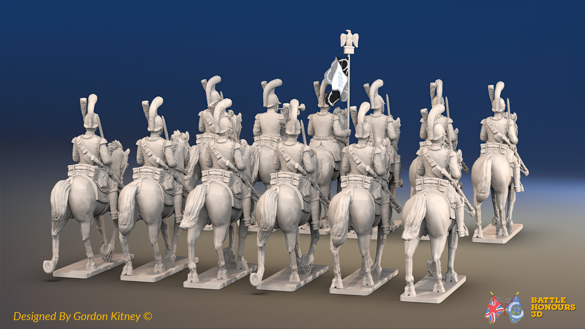 Napoleonic French Carabinier Regiment - Helmets, Trotting - 12 mounted figures, rear view