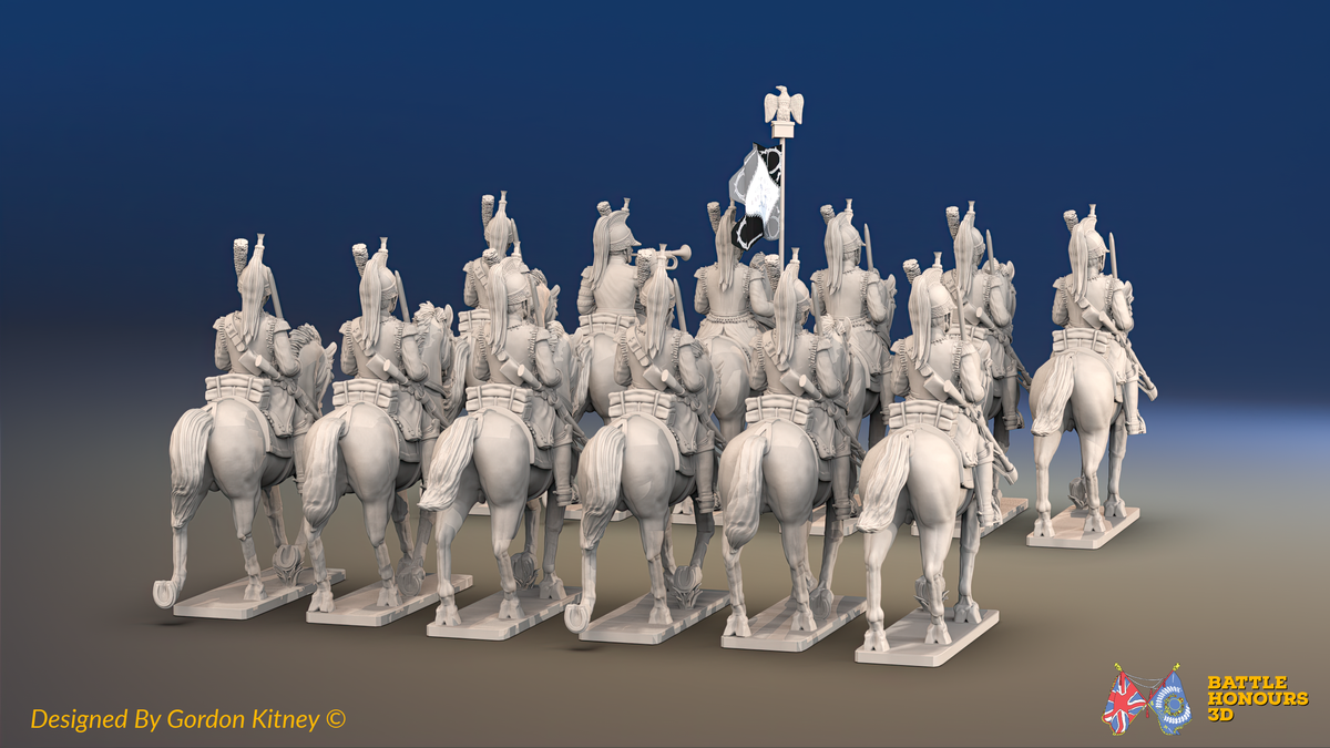 Napoleonic French Cuirassier Regiment - Trotting - 12 mounted figures, rear view