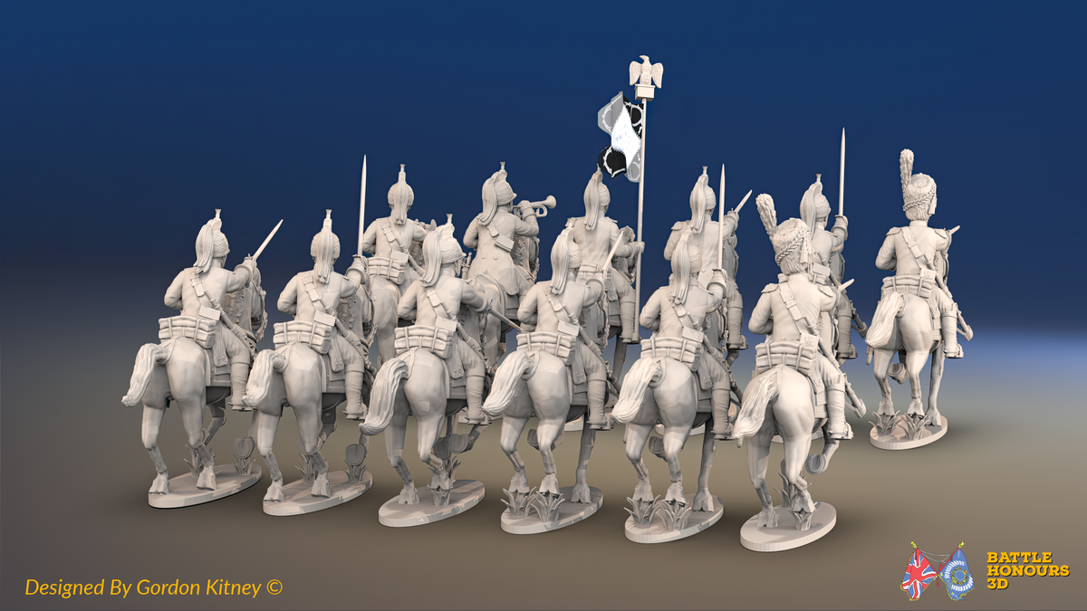 Napoleonic French Dragoon Regiment - Covered Helmets, Galloping - 12 mounted figures, rear view