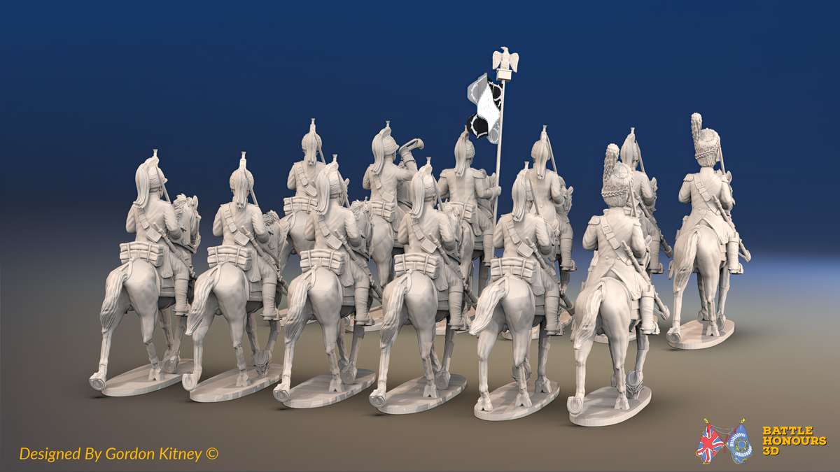 Napoleonic French Dragoon Regiment - Covered Helmets, Trotting - 12 mounted figures, rear view