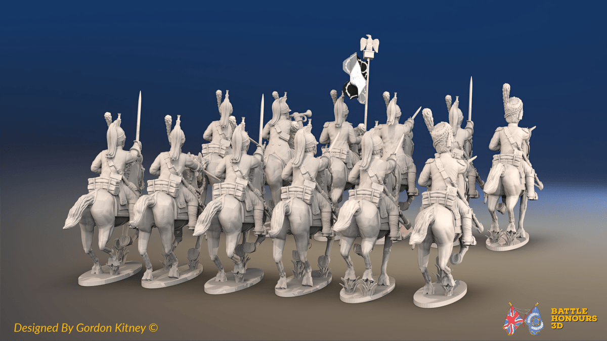 Napoleonic French Dragoon Regiment - Uncovered Helmets, Galloping - 12 mounted figures, rear view
