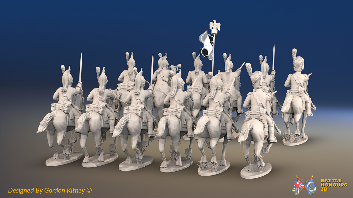 Napoleonic French Dragoon Regiment - Uncovered Helmets, Galloping - 12 mounted figures, rear view