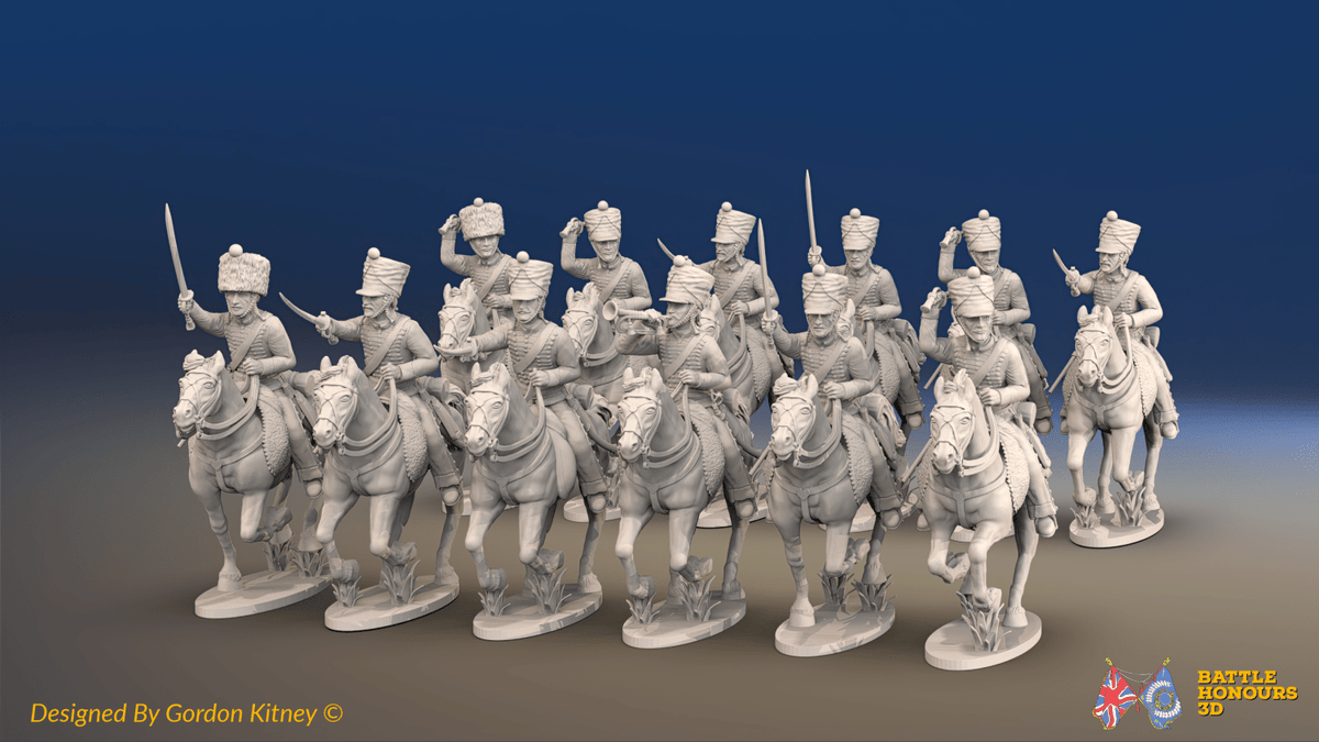 Napoleonic French Hussar Regiment - Campaign Dress, Galloping - 12 mounted figures, front view