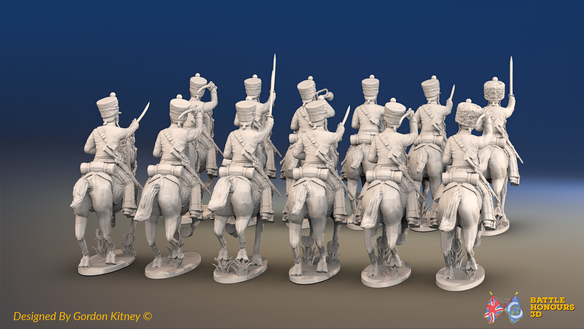 Napoleonic French Hussar Regiment - Campaign Dress, Galloping - 12 mounted figures, rear view